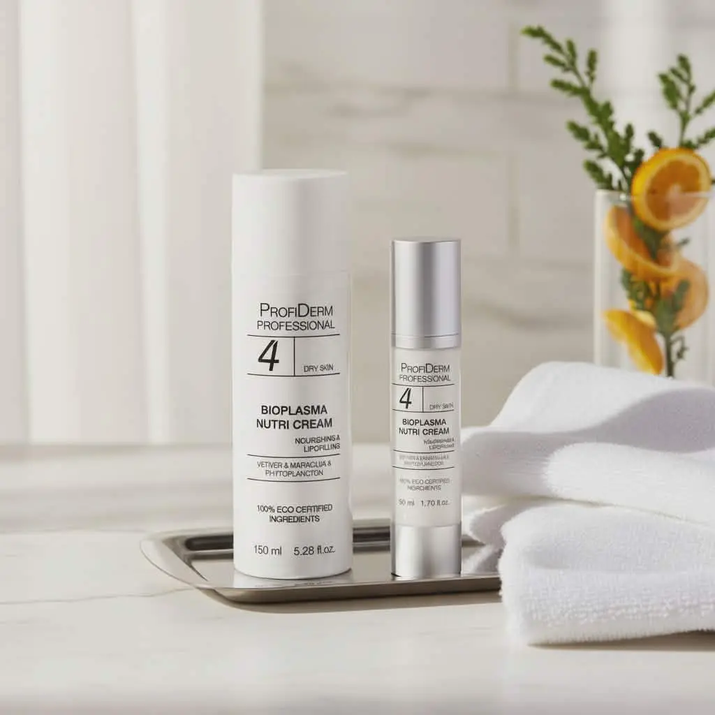 Profiderm Professional Bioplasma Nutri Cream toitev ja lipiide taastav näokreem kuivale nahale kahes eri suuruses (150ml ja 50ml).